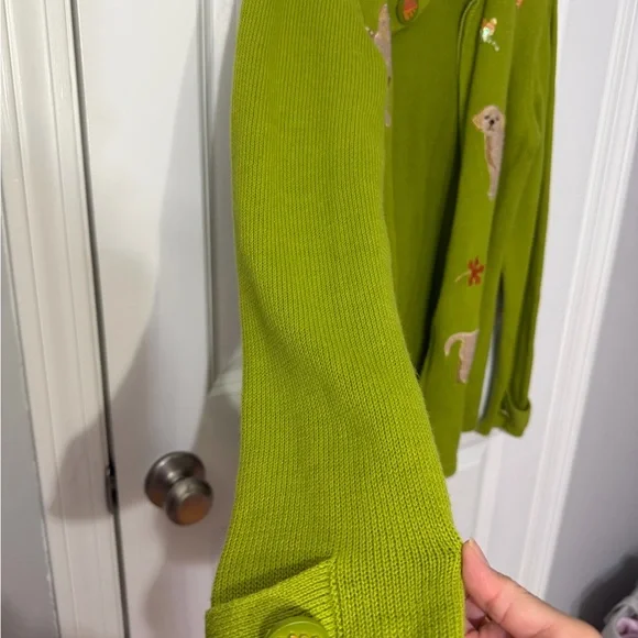 Storybook Knits Golden Retriever Dog Sweater Green Zip Cardigan Pupply Novelty M - Picture 13 of 14